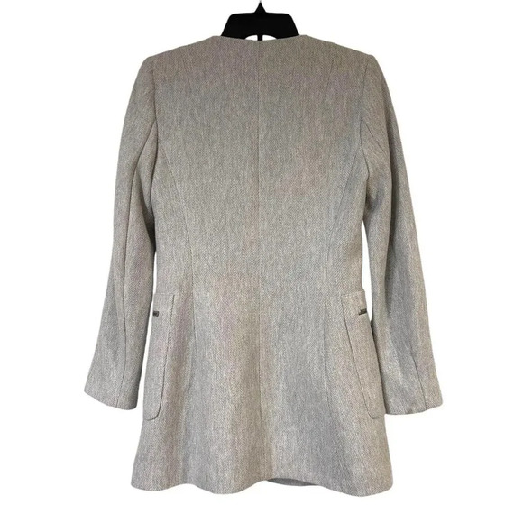 ZARA Gray Marl Herringbone Frock Blazer Jacket Zip Up Stretchy Career Medium - Picture 2 of 15